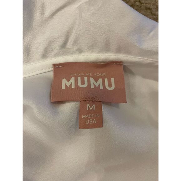 Show Me Your Mumu Samantha Ruffle Wrap Dress in ivory luxe satin Size M - Picture 7 of 10